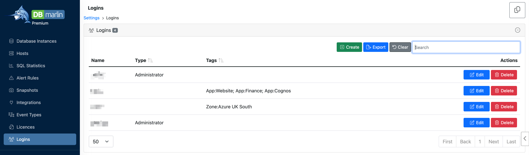 DBmarlin logins