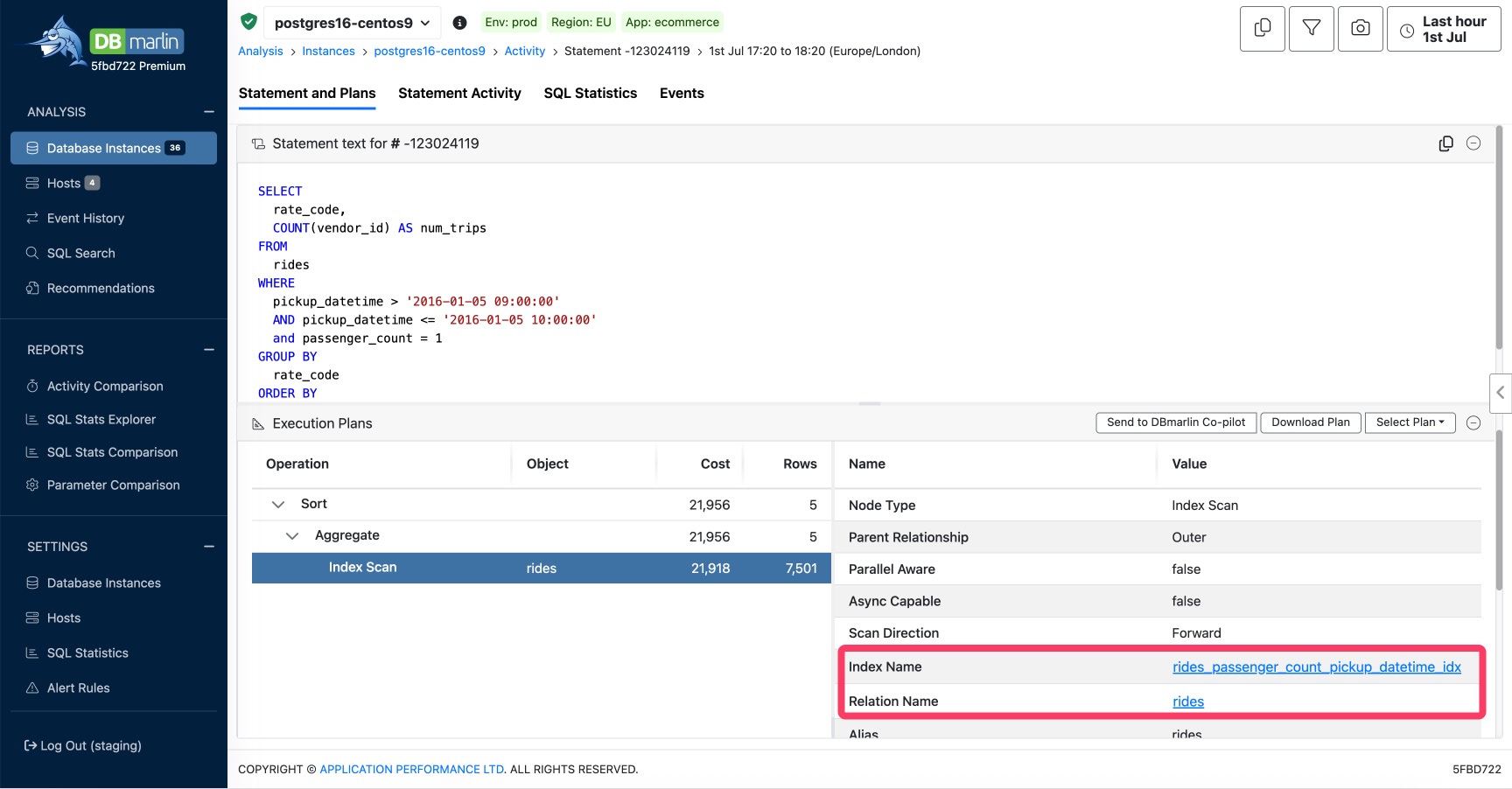 DBmarlin Object from Explain plan