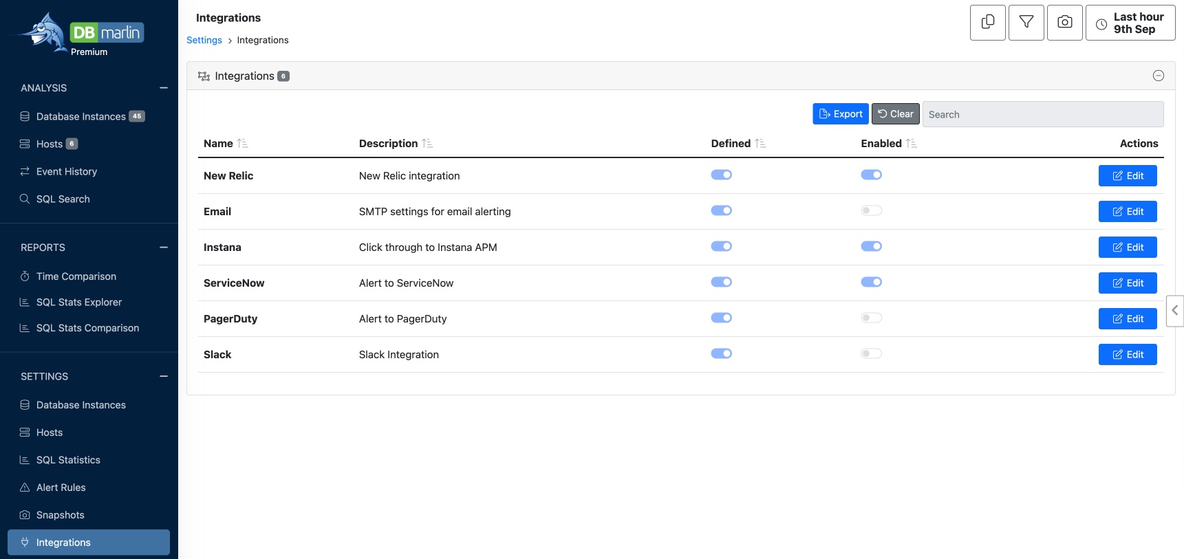 Integration settings